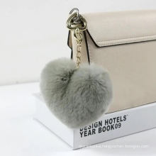 Heart Ball Pom Pom Keychain Fluffy Faux Rabbit Fur Pompom Key Chains Women Bag Charms Trinket Accessories Keyring